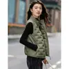 Colete de Algodão Patchwork Leve Slim Fit Outono/Inverno 2026 Feminino Plus Size Gola Alta Curto para o Trabalho Emagrecedor Sem Mangas