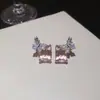 Conjunto de Collar y Aretes Cuadrados de Flor de Zirconia Bañado en Oro Real de 18K, Collar de Lujo Ligero de Gama Alta, Joyería de Lujo para Mujeres
