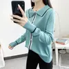 Talla Grande Otoño 2024 Nueva Moda Reductor de Edad Cuello Polo Diseño Tejido Nicho Empalme Solapa Manga Larga Top