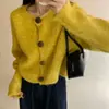 Suéter casual de punto de color liso estilo coreano para mujer, para primavera y otoño, estilo perezoso, cuello redondo, cárdigan de punto holgado, top de mujer de moda