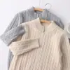 Suéter de punto 100% lana pura para niños, unisex, con patrón de trenzas y cierre de cremallera, adecuado para niños mayores como capa base o prenda exterior gruesa