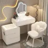Penteadeira Simples para Quarto, Mesa de Maquiagem de Cabeceira com Prateleira Integrada, Estilo Rock de Luxo 2023 Luz Vermelha Estilo Creme Madeira Maciça