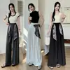 Bufanda de Seda Pantalones de Traje de Pierna Ancha para Mujer Verano 2025 Cintura Alta Holgados Caída Casual Pantalones de Moda Pantalones Largos Pantalones Largos hasta el Suelo Teñido Estampado