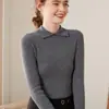 Suéter de Cashmere com Gola Polo Feminino Outono e Inverno Nova Moda Slim Camisa Interna Suéter de Malha de Cashmere com Manga Longa Camisa de Base