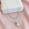 Nuevo Collar en Capas de Perla y Circonita para Mujer, Cadena Doble Plateada con Acabado de Alta Gama, Cadena para Suéter de Tendencia de Moda Nicho