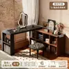 Escritorio estilo vintage para uso doméstico, escritorio de computadora retro semi-cerrado, tocador de esquina para dormitorio con gabinete de almacenamiento integrado