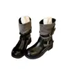 Botas de piel suave con textura de cuero de vaca, punta redonda para mujer con hebilla de cinturón, tacón grueso, estilo británico vintage, botas Martin adelgazantes, botas western