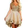 Amazon Aliexpress Estación Independiente Transfronterizo Primavera y Verano Sin Mangas Cuello en V Lentejuelas Dobladillo Multicapa Vestido