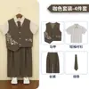 Traje Masculino com Colete Bordado de Panda Estilo Chinês Novo, Traje Tradicional Chinês para Meninos, Roupa Formal para Apresentações, Traje Formal para Pajem