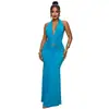 C7789 Transfronterizo 2026 Nuevo Vestido de Noche para Mujer con Escote Halter, Escote en V Profundo, Plisado, Estilo Sirena, Corte Ajustado, Vestido de Fiesta