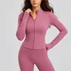 Jaqueta de Yoga Modeladora de Alta Elasticidade Outono Inverno Controle de Barriga Feminina Roupa Externa Esportiva Fitness Sensação de Pele Nu Respirável Manga Longa Top para Corrida