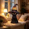 Lámpara de Gato con Sombrero de Bruja de Halloween, Lámpara de Mesa con Sombrero de Bruja de Halloween, Adorno