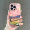 Funda de Pintura al Óleo Noche Estrellada Rosa Suave de Venta Caliente Transfronteriza para Teléfono al por Mayor Arte Funda Protectora de Vidrio para Iphone13Promax