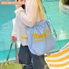 Bolsa tote minimalista estilo coreano, fresca e simples, com letras em cores contrastantes, bolsa de ombro de lona com cordão de grande capacidade, atacado