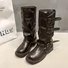 Botas Longas Estilo Britânico Femininas 2026 Outono/Inverno Novas Emagrecedoras Sola Grossa Cano Alto Botas Franzidas Maillard Botas de Cavaleiro para Calça