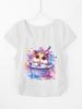 Camiseta de niña con patrón popular transfronterizo que se puede hacer DIY 4-14 años de edad con estampado de dibujos animados para niñas deportiva y de ocio tops de color puro