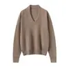 Suéter de cachemira para mujer, 100% cachemira pura de cabra, nuevo estilo otoño e invierno, cuello en V, corte holgado, jersey de punto de alta gama