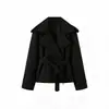 Estilo europeo y americano transfronterizo, popular en INS, chaqueta corta de color liso con cinturón a la moda