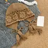 Gorro de Punto Rojo con Borla Floral para Viajes en el Oeste de Sichuan para Mujer, Gorro de Lana de Estilo Étnico Hueco para Otoño e Invierno con Protección para los Oídos, Gorro de Tejer