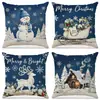El juego de fundas de almohada navideñas más vendido de Amazon, juego de cuatro piezas de decoración navideña de lino sintético para cojines de sofá de sala de estar