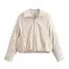 Diseño Nuevo Otoño 2025 Europeo y Americano Transfronterizo Chaqueta Corta Casual Versátil de Manga de Murciélago Chaqueta de Cuero con Solapa para Mujer