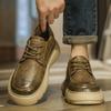 Zapatos Casuales de Moda Otoño e Invierno Color Sólido Caña Baja Pie Ancho Zapatos de Cuero Retro para Hombre de Moda con Cordones Suela Gruesa Dropshipping