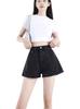 Shorts de Mezclilla Negros Estilo Ins de Chica Caliente para Mujer con Diseño de Lunares Florales Delgados de Cintura Alta Pierna Ancha Línea A Pantalones Cortos de Verano