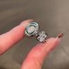 Anillo retro Ins Anillo medio antiguo Apertura ligero Lujo Zircon elegante Alta moda Nicho Francés Dedo índice
