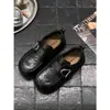 Zapatos de Cuero para Mujer Estilo Universitario Británico 2026 Otoño Cuero Suave Mocasines sin Cordones con Velcro Suelas Gruesas Mocasines para Mujer Estilo JK