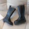 Botas de Cuero para Niños Primavera y Otoño 2025 Cómodas Estilo Nuevo Niñas Coreanas Casuales Botas de Jinete Niña Pequeña Botas de Caña Alta de Terciopelo Delgado