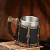 Caneca de Cerveja de Madeira Personalizada com Rebites Transfronteiriça Resina Artesanal Criativa Imitação de Madeira Aço Inoxidável Grande Capacidade