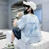 Camiseta de Manga Corta para Niños Verano Estampado Degradado para Niños Top Guapo para Bebé Ropa de Verano Holgada Transpirable Cuello Redondo para Niños