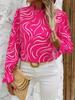 2026 Primavera e Outono Amazon Wish Camisa Feminina Estilo Francês Estampada com Babados Manga Longa Gola com Babados Estampa Estilo Francês
