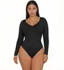 Mono Popular Transfronterizo Moldeador de Cuerpo sin Costuras, Corsé Ceñidor de Cintura, Ajustado de Cuello en V con Broches, Manga Larga, Base en Forma de T, Alta Elasticidad