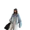 Jaqueta jeans curta americana retrô de outono minimalista de alta qualidade com efeito desgastado para mulheres, top jaqueta vintage com lavagem degradê