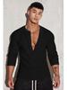 Código europeo 2025 comercio exterior transfronterizo para hombre primavera y otoño deportes fitness ocio cuello alto elástico color sólido manga larga cuello en V POLO