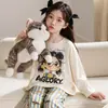 Pijama para niñas para primavera y otoño, algodón puro, manga larga, estilo fino, para niños mayores y niñas pequeñas, conjunto de ropa de casa infantil de dibujos animados lindo