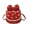 Bolsa Infantil 2025 Nuevo Estilo Coreano Bordado de Corazón Bolso tipo Silla con Adorno de Encaje de Moño para Niñas y Bolso Cruzado para Padres e Hijos