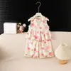 Estilo Novo de Verão para Meninas Bebês Conjunto Elegante de Colete Fino Tulipa com Calça de Perna Larga Cobertura de Ombro Largo Florzinha Fada