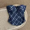 Top sin tirantes de diseño a cuadros estilo francés para mujer, prenda exterior de verano, elegante y seductor, top strapless sexy
