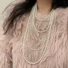 Colar Coreano Dongdaemun Retrô Multicamadas de Pérolas Sintéticas Corrente Longa Versátil para Suéter Joia Cheongsam Corrente de Bolas