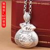 Colgante Plata Esterlina 999 Bolsa de la Suerte Colgante Plata Pura Zodíaco Buey Tigre Conejo Caballo Oveja Mono Gallo Cadena para Suéter de Mujer