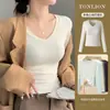 Camiseta Base com Decote Coração H255 para Primavera e Outono, Top com Design Versátil, Camiseta Branca de Manga Longa, Top com Gola V e Ombro Normal