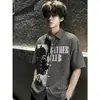 Directo de Fábrica Marca Americana de Moda Camisa de Manga Corta con Estampado de Personaje Oscuro para Hombre Verano Holgada Cuadros Estilo Visual Manga Corta