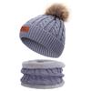 Conjunto de Gorro y Bufanda de Otoño e Invierno para Niños Gorro de Lana Tejida Juego para el Cuello Cálido Gorro con Pompon de Piel Bufanda Conjunto de Dos Piezas Forro Polar