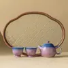Juego de Té de Viaje Morado Degradado para Una Persona, Taza de Té de Cerámica, Juego de Tetera, Lámpara de Conejo de Jade Tallada Pintada a Mano, Taza Rápida
