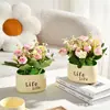 Venta al por mayor de fábrica flor artificial fruto rojo maceta decorativa decoración de escritorio imitación cerámica maceta de plástico LOGO maceta publicitaria