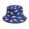 Sombrero de Pescador Nuevo Estilo con Estampado de Animales Marinos Tiburones para Mujeres y Hombres, Sombrero de Cubo Doble Cara para Protección Solar al Aire Libre