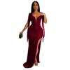 X6148 AliExpress Amazon Moda Europeia e Americana Moda Feminina Cor Sólida frisado Tassel sem mangas V-neck Backless Vestido Mulheres