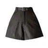 Shorts de cuero para mujer 2026 otoño e invierno nuevo estilo casual de cintura alta de pierna ancha tipo bootcut pantalones de cuero para ropa exterior en color café